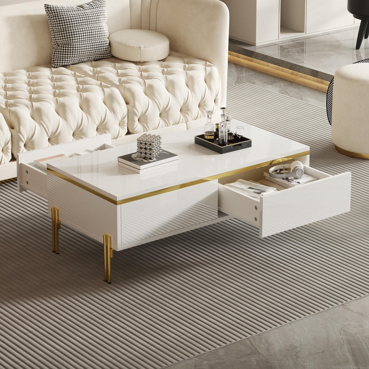 COUCHTISCH Hochglanz 100x50x36 cm modern - Weiß, Holzwerkstoff (50/100/36cm) - Fortuna Lai