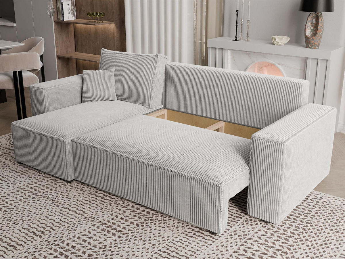 ECKSOFA Adara Mit Schlaffunktion - Weiß, Holzwerkstoff/Textil (244/145cm) - Fun Möbel