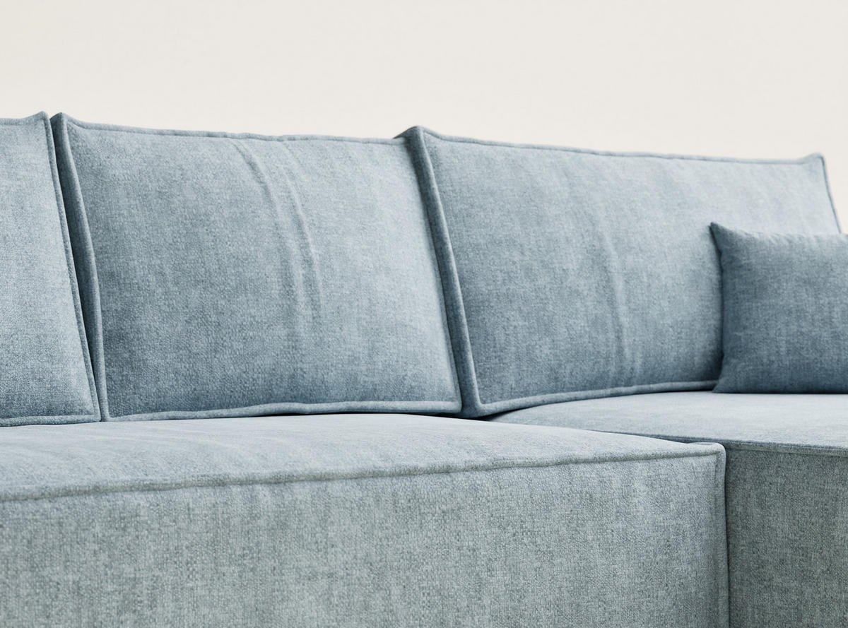 ECKSOFA Maze Hellblau Chenille-Stoff - Rechts Seite - Schwarz/Hellblau, Holz/Holzwerkstoff (294/185cm) - Maison de Reve