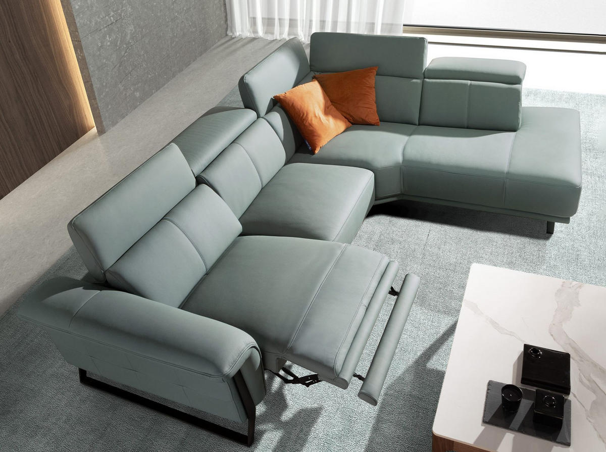 ECKSOFA Relax-Ecksofa rechts in türkisgrünem Leder 306/229/97 cm - Türkis/Schwarz, Leder/Holz (306/229cm) - ANGEL CERDA