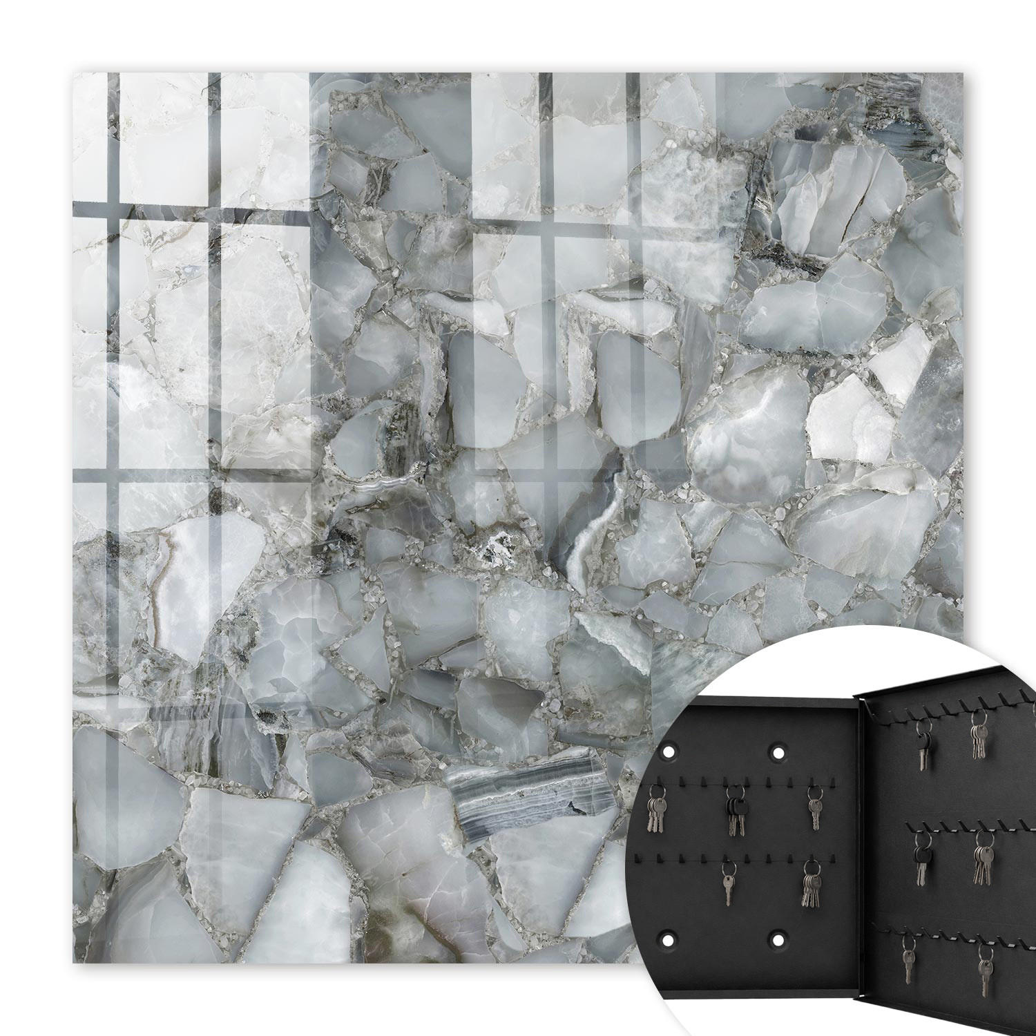 SCHLÜSSELBOX Schwarz 30x30 cm- Türöffnung nach rechts - Steinmosaik - Grau, Metall (30/30/5cm) - TULUP