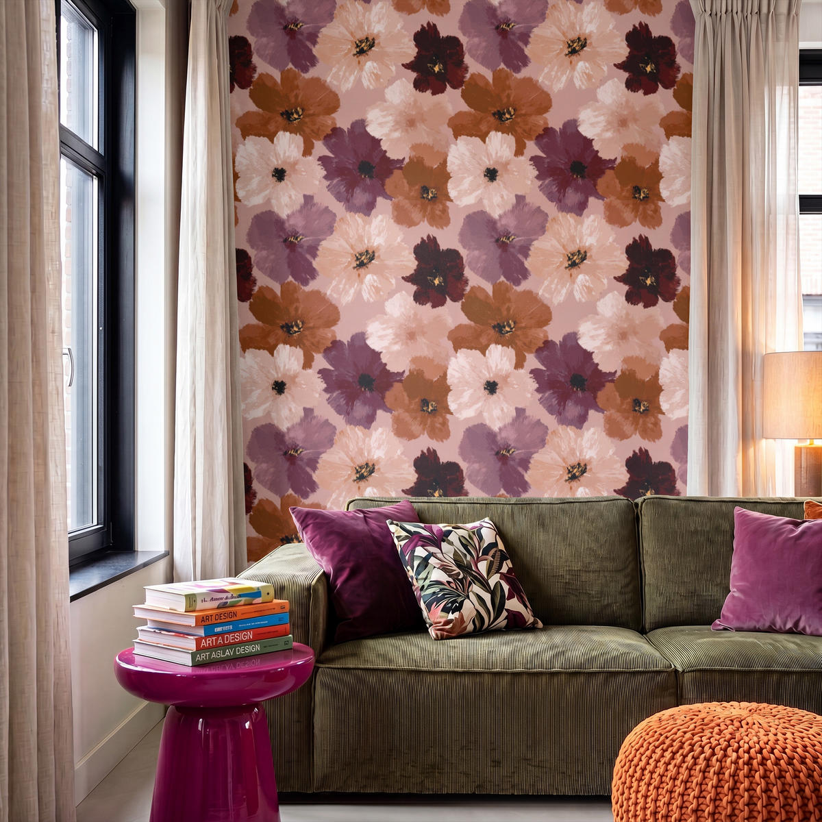 TAPETE - Blumen - Abstrakt - Erdtöne - 140x220 cm - Multicolor, Papier (140/220cm) - OnlyWow