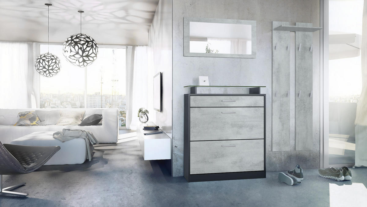 GARDEROBE Loret Front in Beton Oxid Optik - Hellgrau, Holzwerkstoff (180/200/23cm) - Vladon
