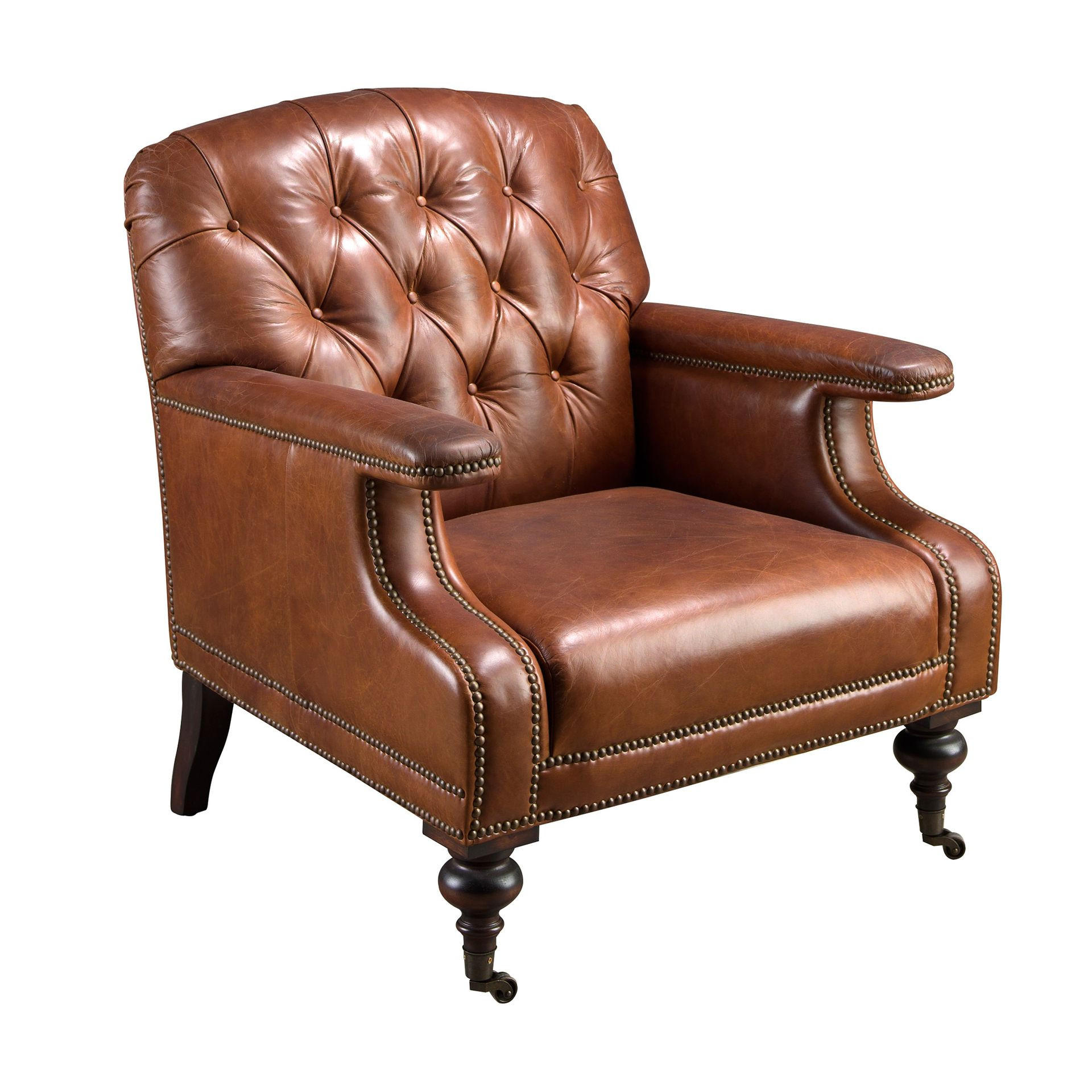 CHESTERFIELD-SESSEL Cognacbraun Mahagoni 80/90/89 cm - Braun, Leder/Holz (80/89/90cm) - ANGEL CERDA
