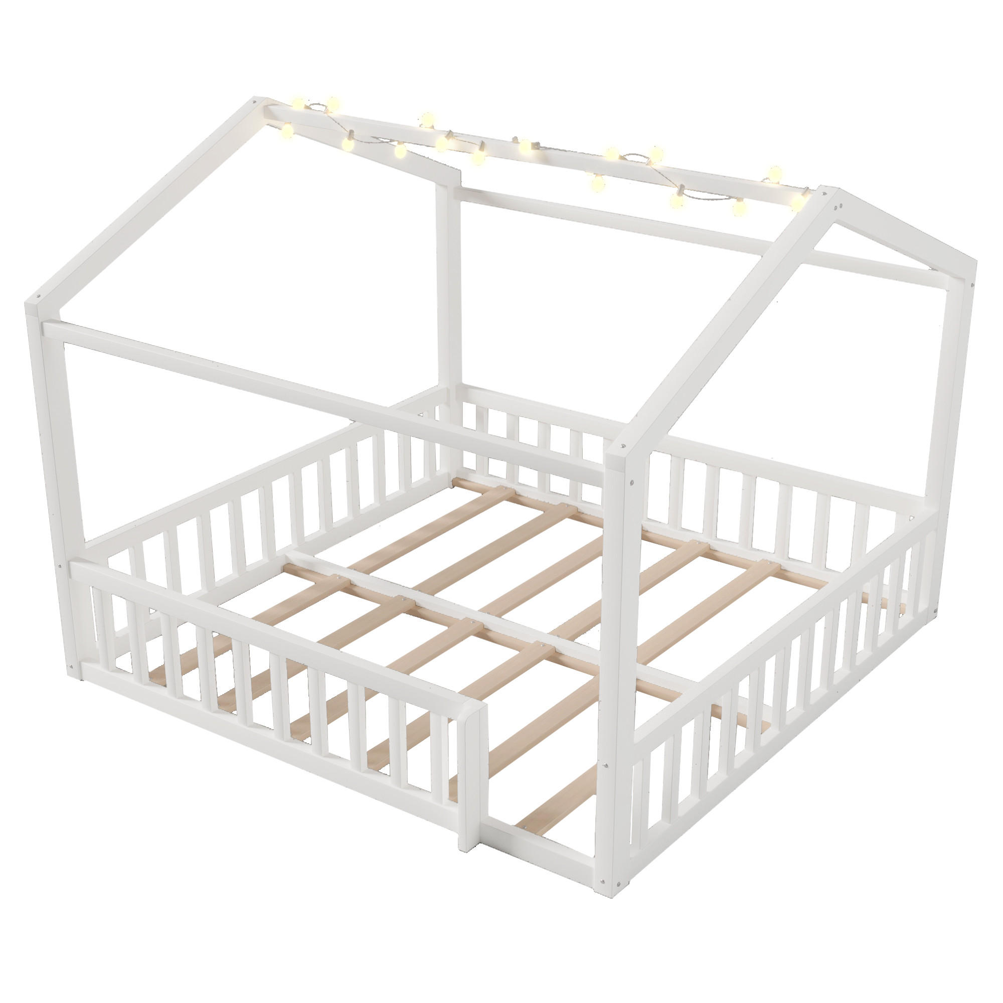 HAUSBETT 90/180/190 cm DE-03336, mit LED und Sicherheitsgeländer, in Weiß - Weiß, Holz/Holzwerkstoff (90/190cm) - ComfortXL