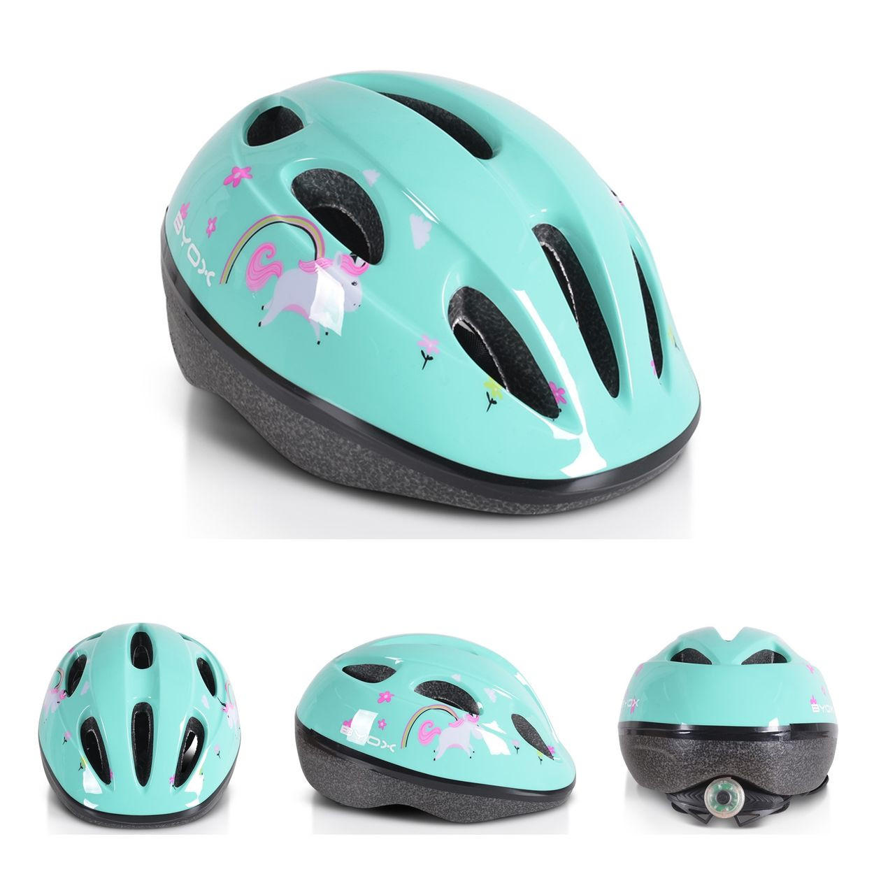 KINDERHELM Y03 türkis Größe S 48-54 cm, LED-Beleuchtung, 8 Löcher, EPS und PVC-Schale - Grün, Kunststoff (20/27cm)
