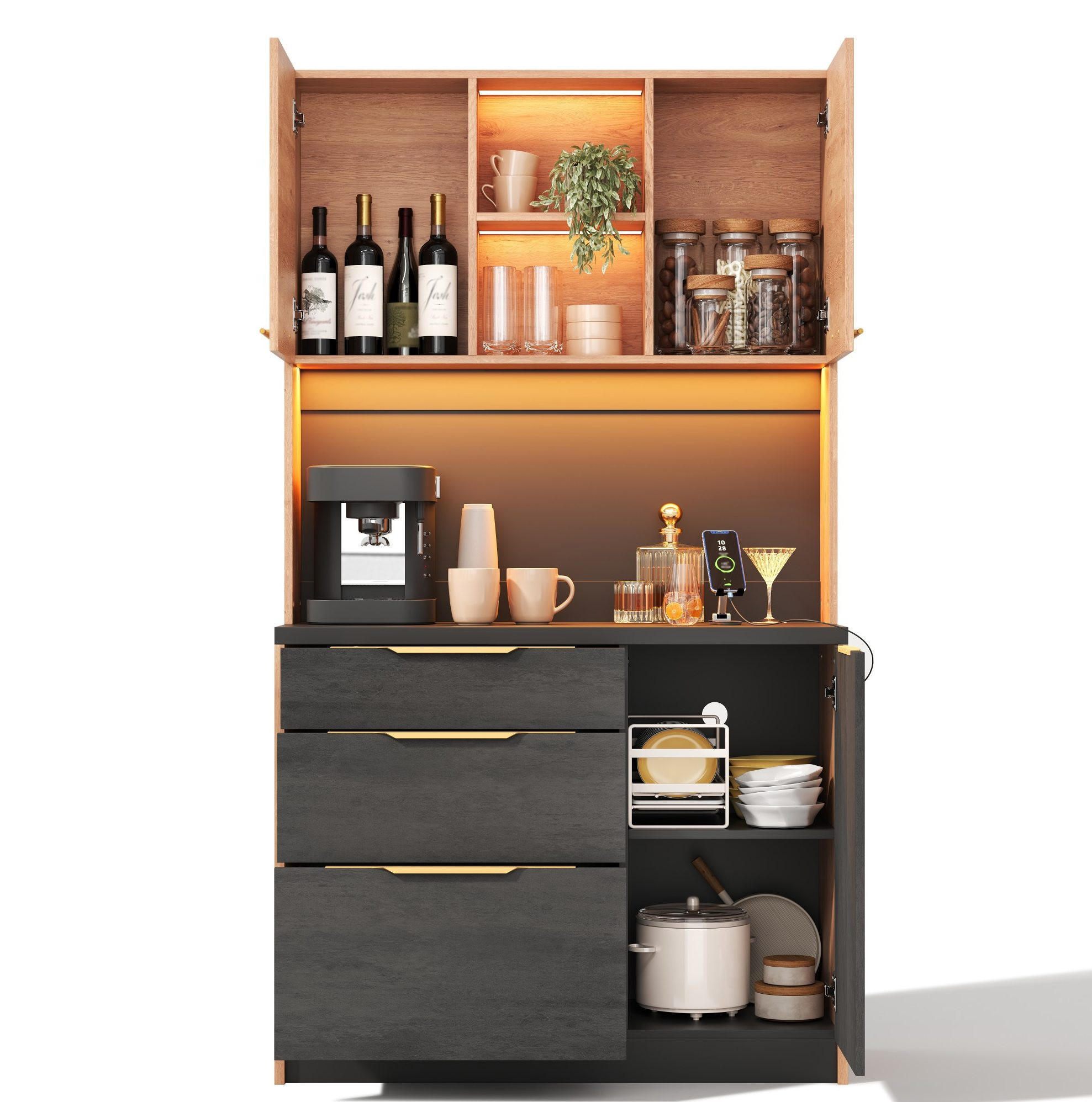 OKWISH KUCHYŇSKÁ vysoká skříň 100/40/180 cm neutrální z MDF s LED osvětlením a zásuvkou