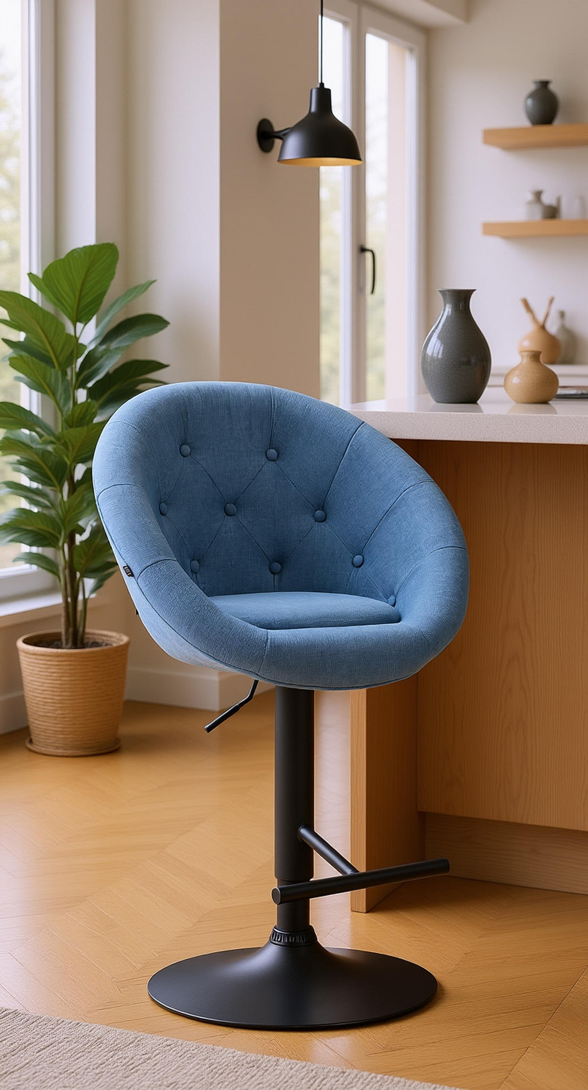 BARHOCKER Landern Stoff schwarz blau - Blau/Schwarz, Textil (65/128/57cm) - TPFLiving