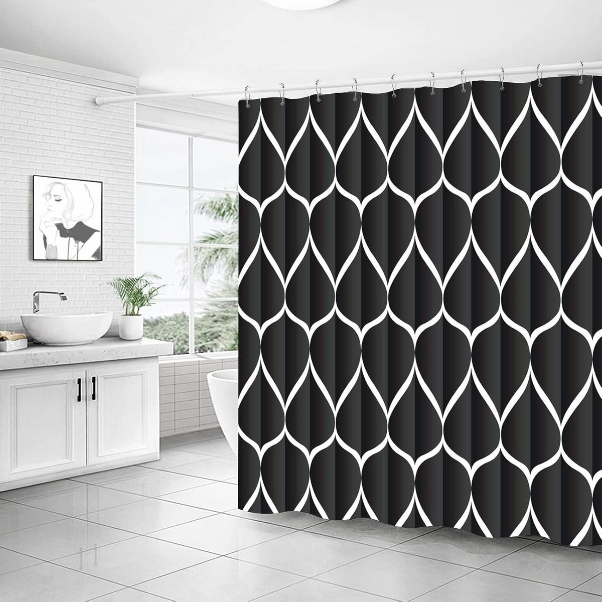 DUSCHVORHANG Schwarz Polyester wasserfest schnell trocknend maschinenwaschbar - Schwarz, Kunststoff (200/180cm) - MCBOSON