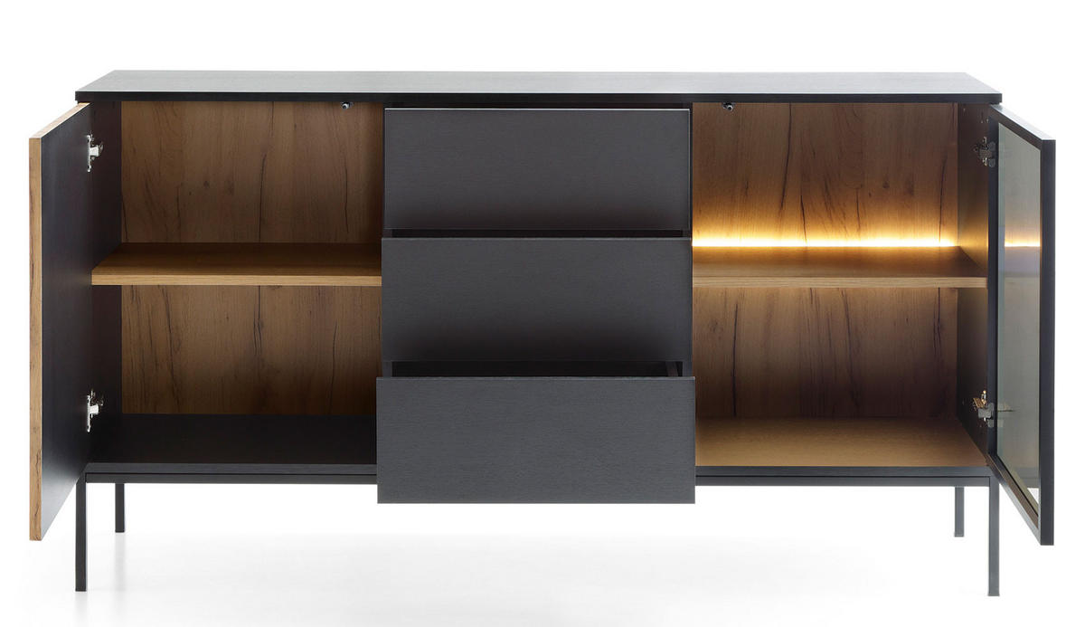 KOMMODE Sento schwarz / Wotan Eiche 154 / 39 / 83cm - Eiche Wotan/Schwarz, Holz/Holzwerkstoff (154/83/39cm) - Feldmann-Wohnen