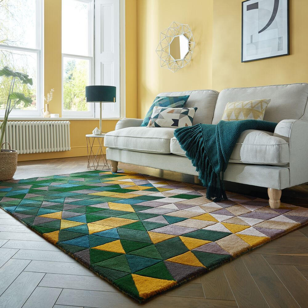 WOLLTEPPICH handgetuftet geometrisch DERWENT HAZEL, Grün-Multi 160x220 cm - Grün, Textil (160/220cm) - KADIMA DESIGN