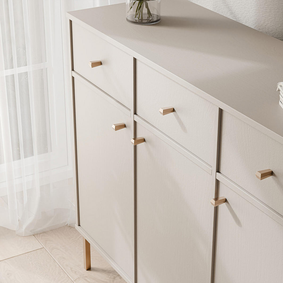 KOMMODE FLOW 124/41/95 cm, 3 Schublade(n), Beige - Beige, Holzwerkstoff/Metall (124.5/95/40.8cm) - Idohome