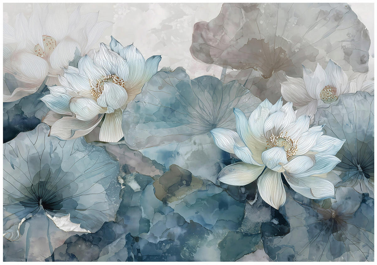 FOTOTAPETE Blumen Beton Blau 400x280 cm - Multicolor, Papier (400/280cm) - Wallarena