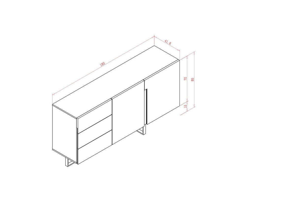 SIDEBOARD HUDSON Beige 180x42x85 cm - Beige, Holzwerkstoff (180/85/42cm) - FURNLUX