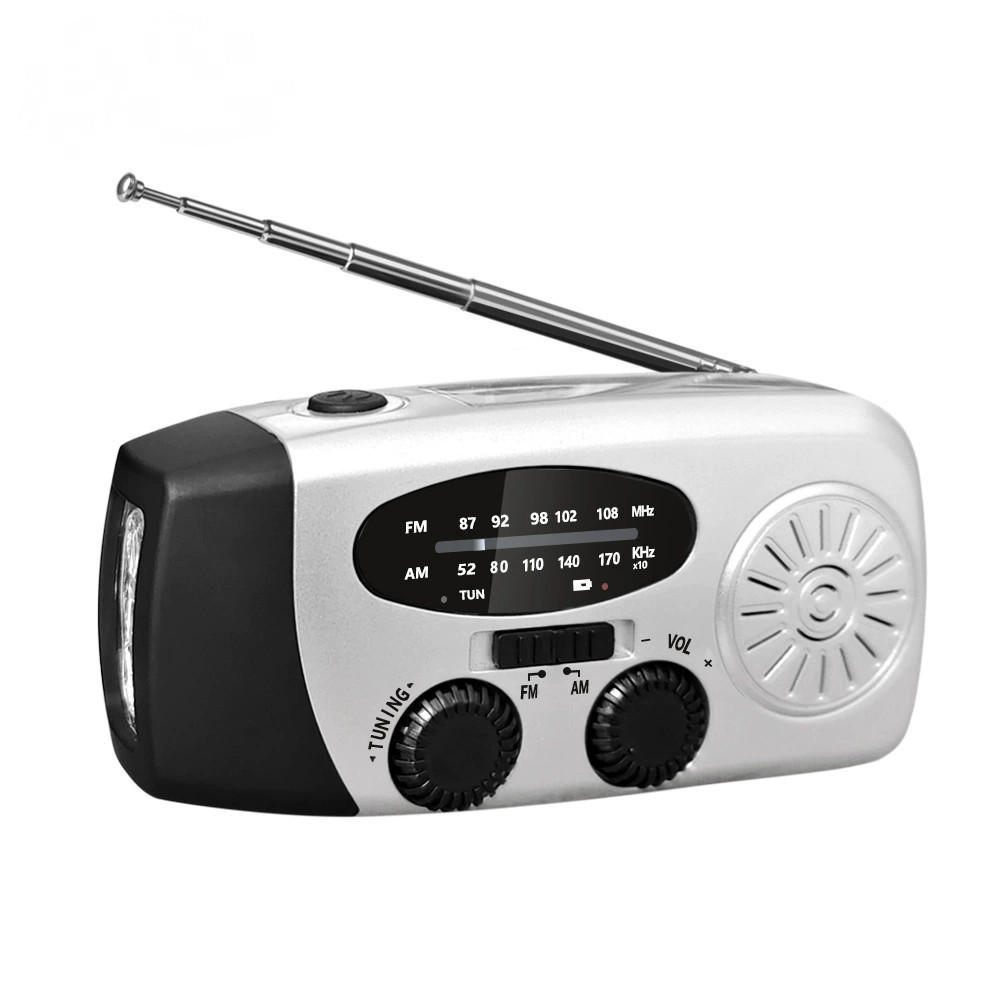 RADIO – NOAA AM/FM – Handkurbel-Generator / LED-Taschenlampe / 2000-mAh-Powerbank – Silbergrau - Grau, Kunststoff (12.8/4/6.5cm) - DCA