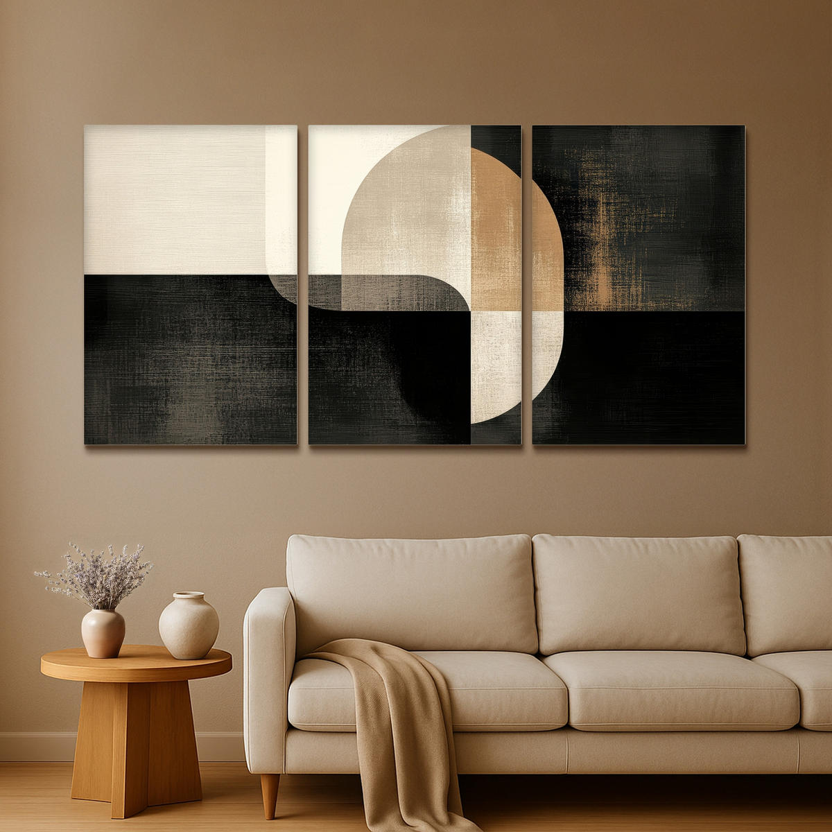 LEINWANDBILD 3er Set Formen - Abstrakt - Gold 240x120 cm - Schwarz, Textil (240/120cm) - MuchoWow