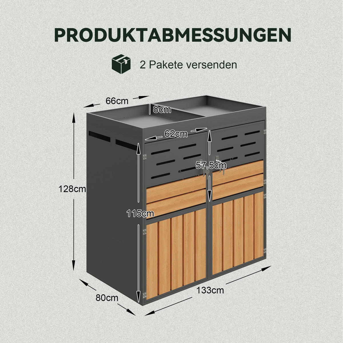 MÜLLTONNENBOX mit integriertem Pflanzkasten,Müllcontainer,Grau - Grau, Metall (133/128/80cm) - LVHOM
