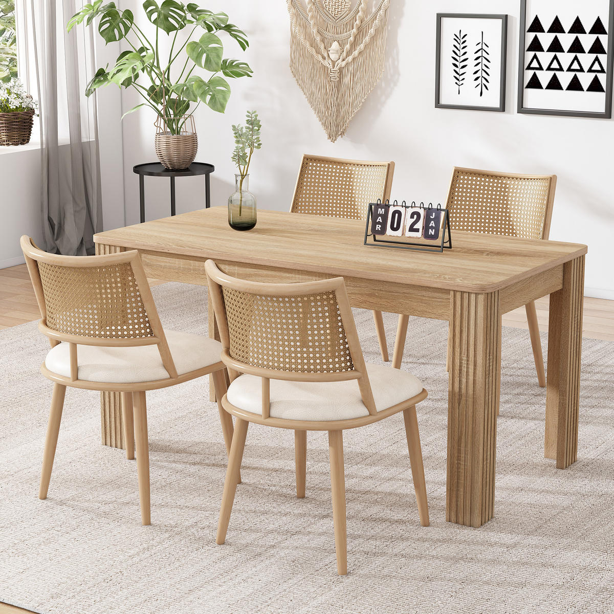 ESSZIMMERSTUHL 6er Set PU Rattan Beige - Beige, Holz (56.5/80/49cm) - FLIEKS
