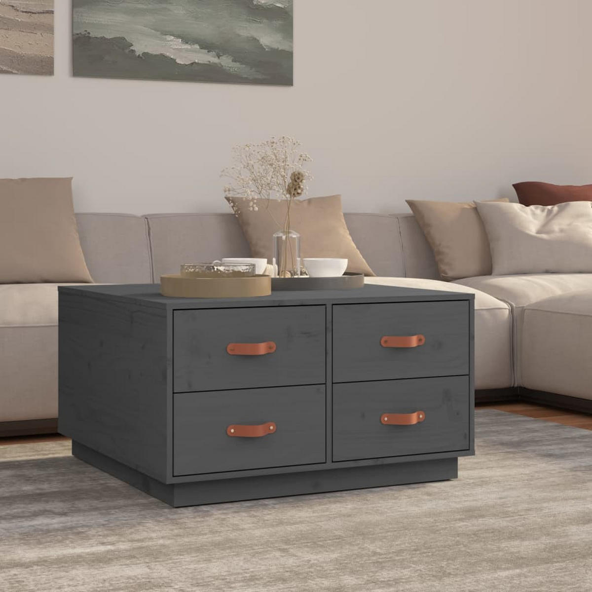 COUCHTISCH Grau 80x80x45 cm Massivholz Kiefer - Grau, Holz (80/45/80cm) - furnicato