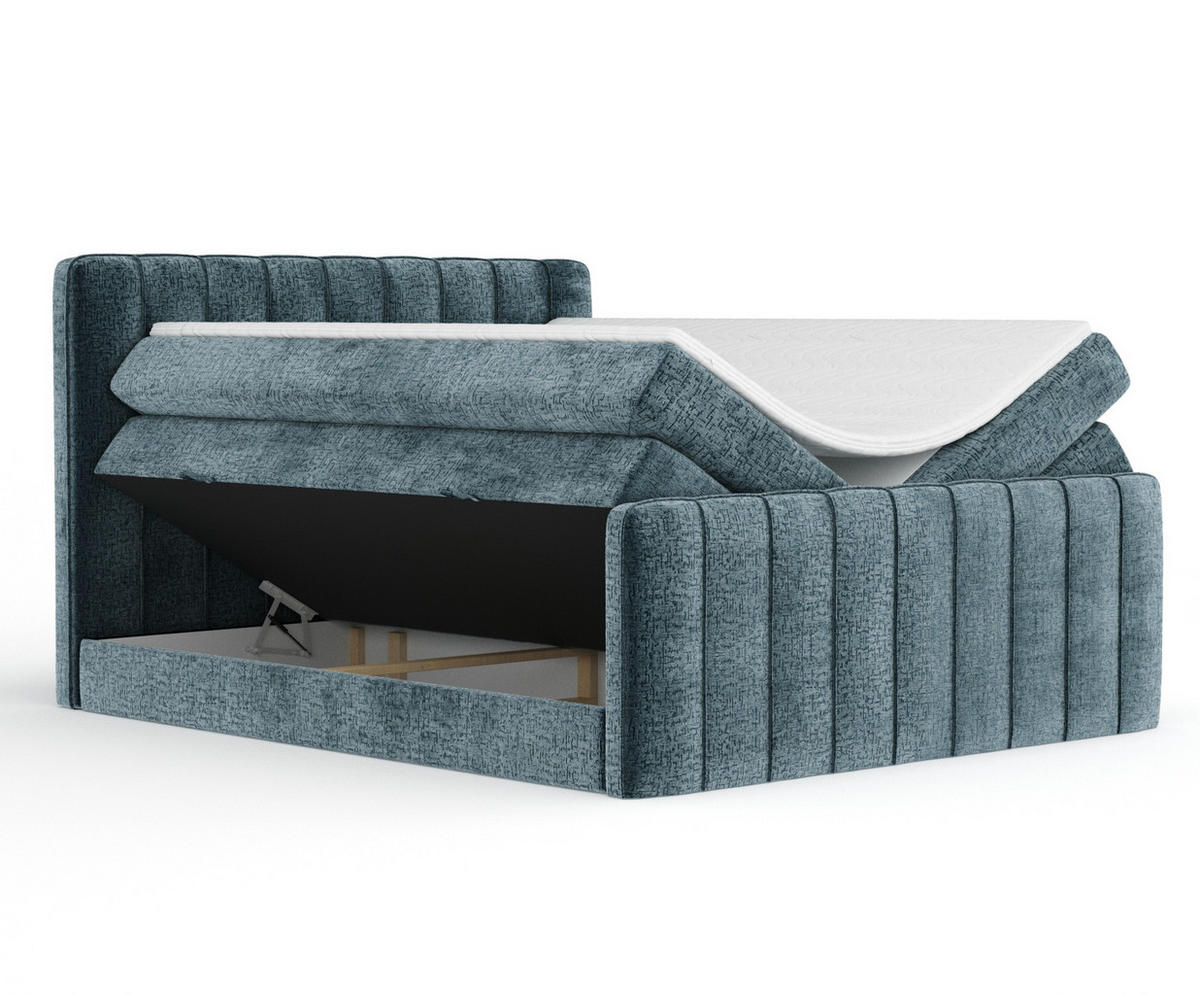 BOXSPRINGBETT Novara Blau 140/200 cm - Blau/Schwarz, Holz/Holzwerkstoff (140/200cm) - Maison de Reve