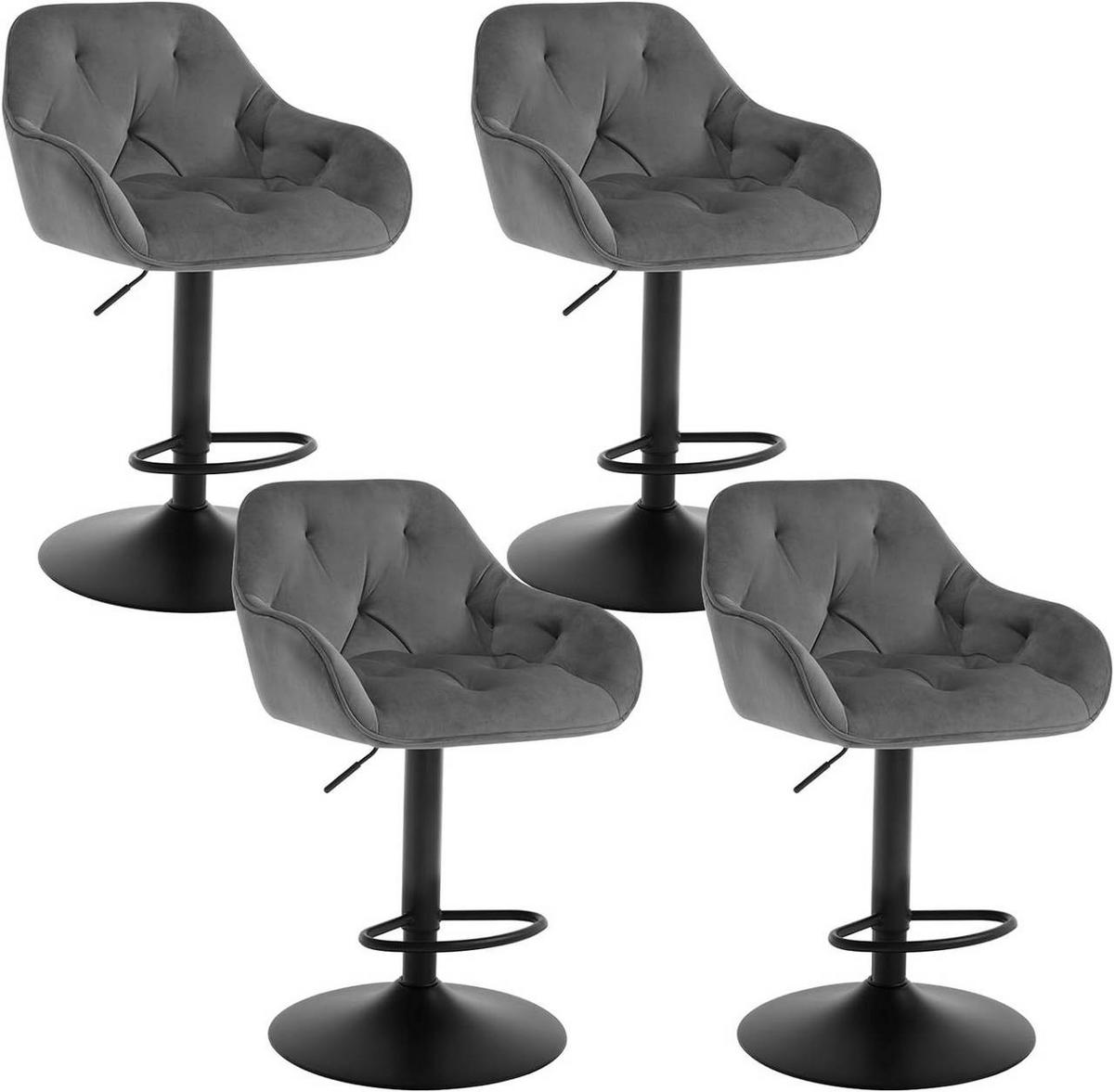 BARHOCKER 4er Set mit Armlehmen, Samtbezug, Dunkelgrau - Dunkelgrau/Schwarz, Kunststoff/Textil (52/87/50cm) - Woltu