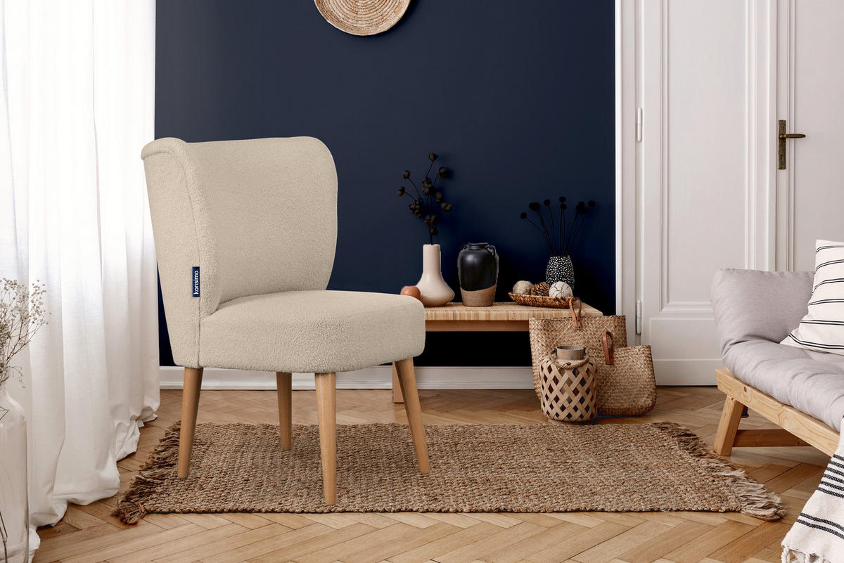 COCKTAILSESSEL APPA auf hohen Beinen aus Buchenholz gebeizter Eiche, Beige/Eiche Dekor - Eichefarben/Beige, Holz/Textil (63/89/65cm) - KONSIMO®