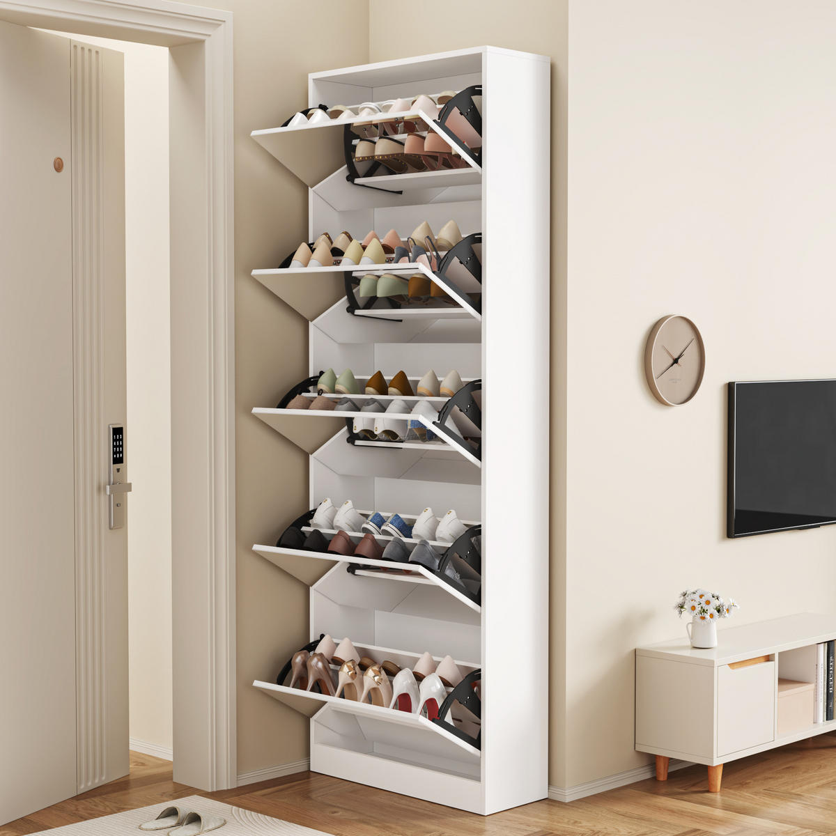 SCHUHSCHRANK Weiß 63/23.6/185 cm - Weiß, Holzwerkstoff (63/185/23.6cm) - PANGIVO