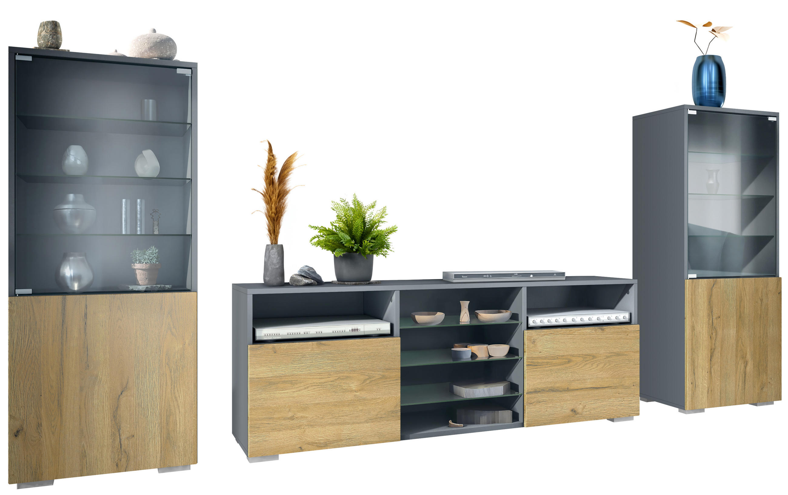 WOHNWAND Granada Eiche Natur - Eichefarben, Holzwerkstoff (286/122.5/35cm) - Vladon