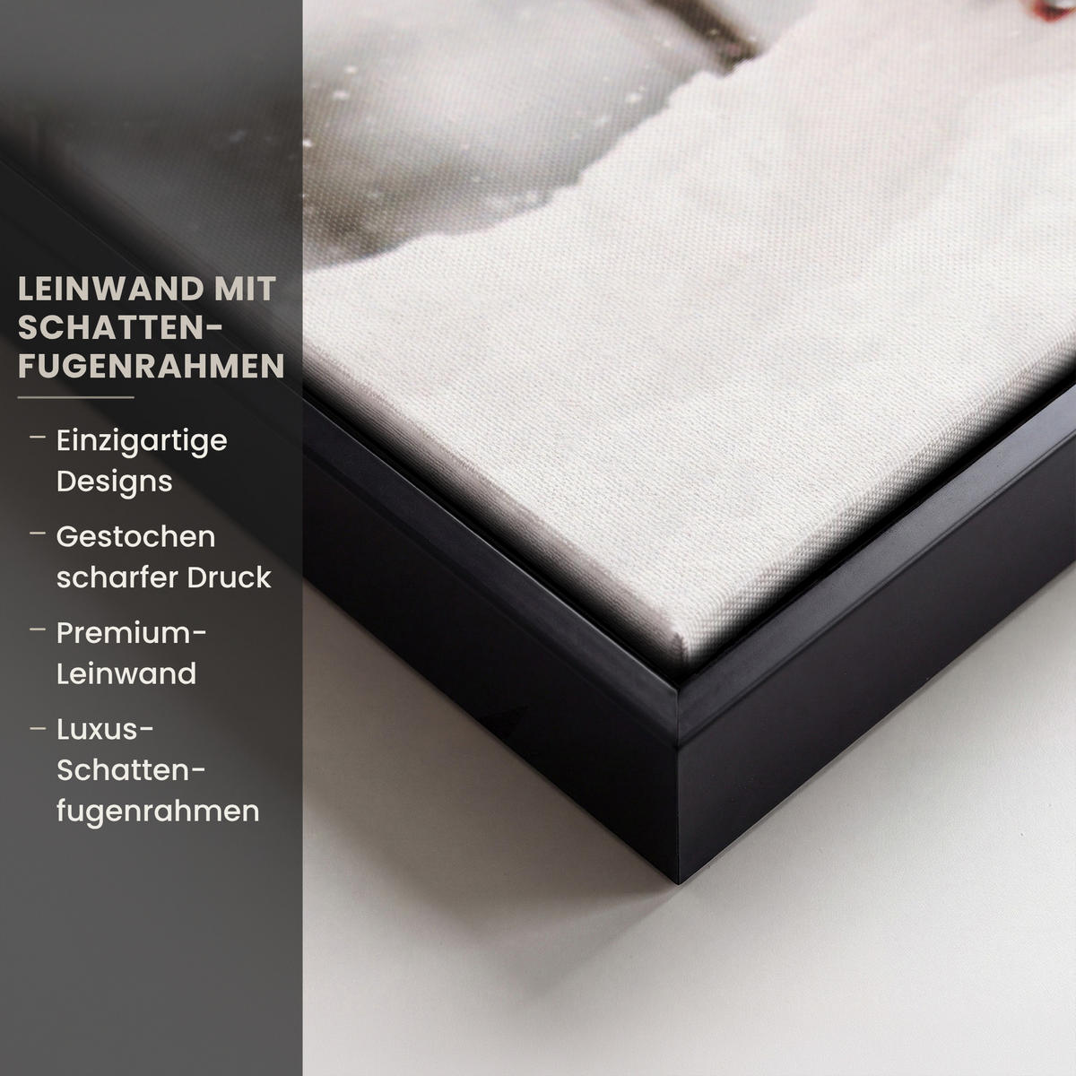 LEINWAND Bilder mit Rahmen - Wolf - Winter - Schnee - Natur - Tiere - 60x40 - Haselnussfarben, Textil (60/40cm) - MuchoWow