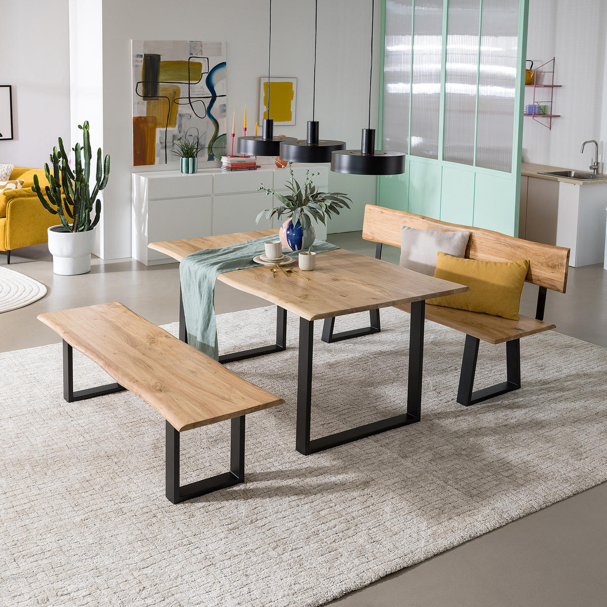 SITZBANK - Metall / Massivholz - Akazie Braun / Schwarz - Schwarz/Braun, Holz/Metall (160/85/50cm) - home24