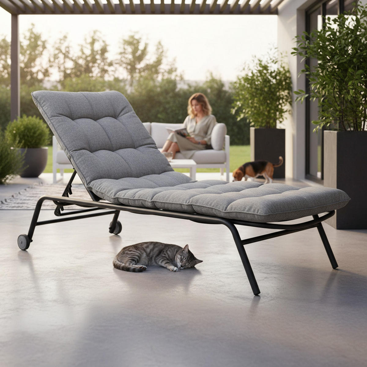 ȘEZLONG pentru grădină VIBE cu roți - negru/gri, compozit lemnos (65/22/181cm) - RAUMHIRSCH FURNITURE