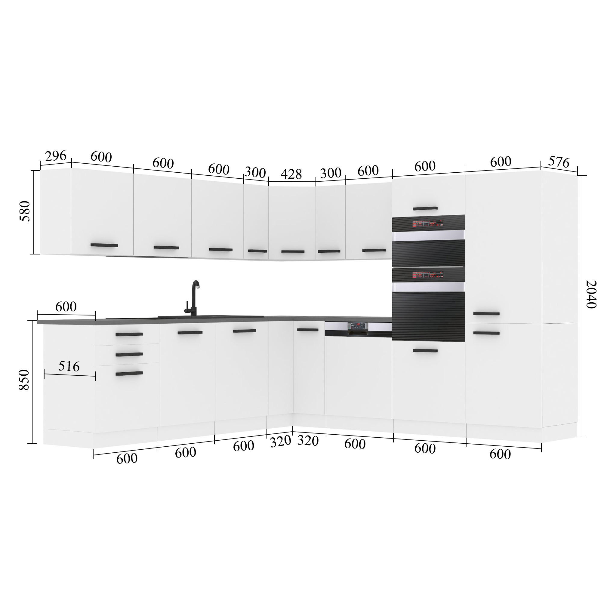 Thumbnail - B Belini Group Küche, Sonoma Eiche, Holz, L-Form, 480x204x60 cm, Küchen, Eckküchen, Eckküchen ohne Geräte
