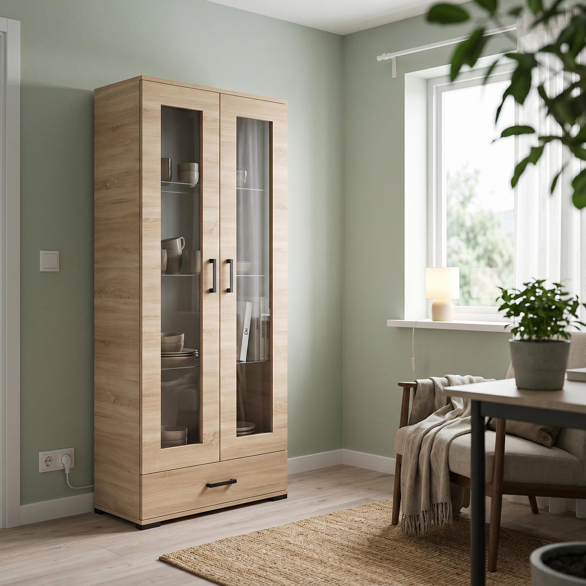 VITRINENSCHRANK ALBANO 186 x 80 cm Sonoma Eiche - Sonoma Eiche, Holzwerkstoff (80/186/40cm) - MASSENO