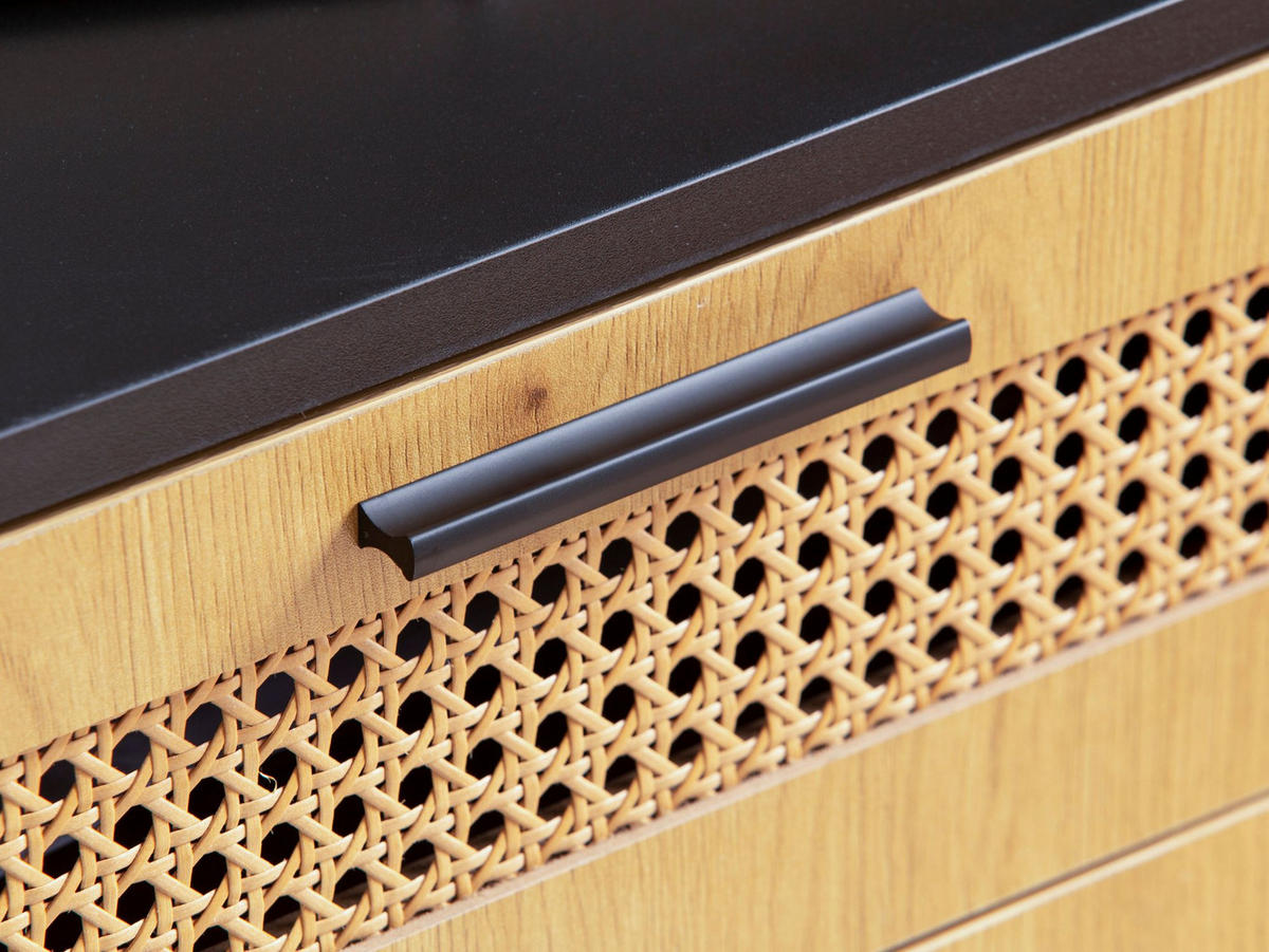 SIDEBOARD – Schwarz, 80x86,5x40 cm, mit Wiener Geflecht, 2 Türen, Schubladen, hoch - Schwarz, Holzwerkstoff/Metall (80/87/40cm) - KADIMA DESIGN