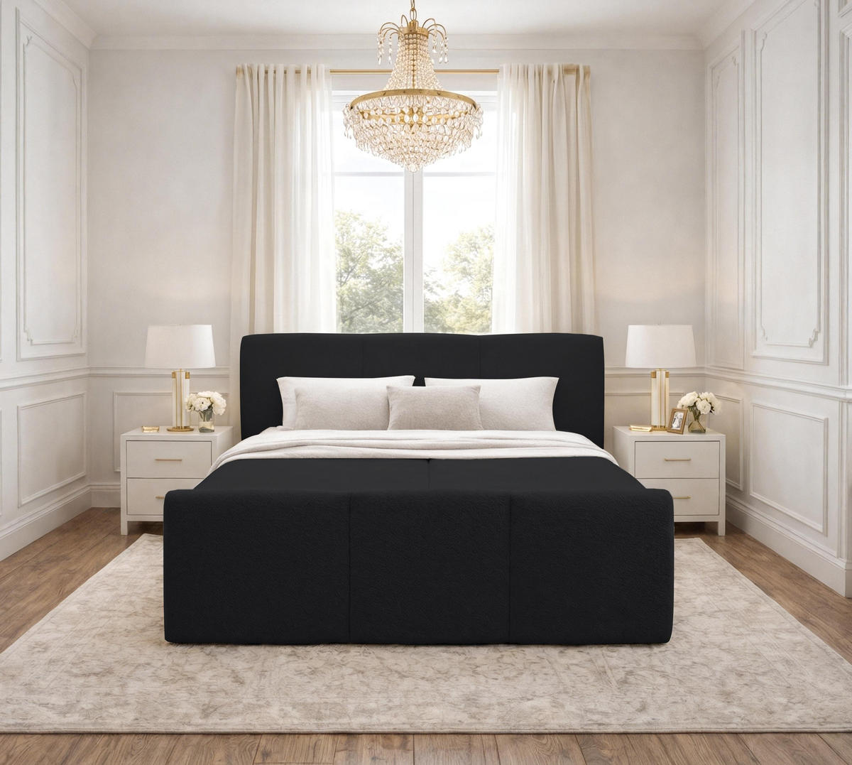 BOXBETT ANKARRA 160x200 cm mit Bettkasten und Matratze - Schwarz + TOPPER - Schwarz, Holz/Holzwerkstoff (160/200cm) - AX Living