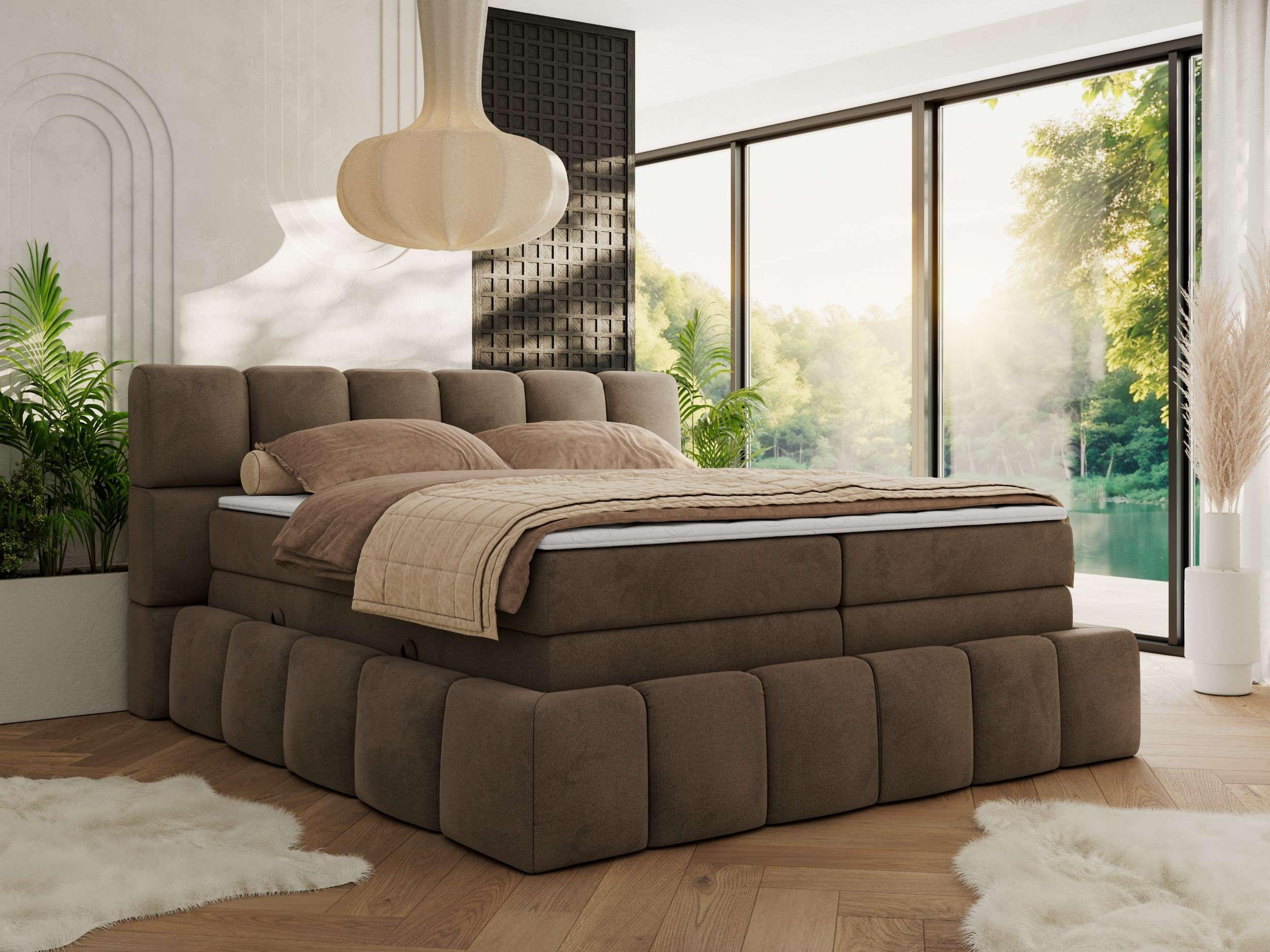 BOXSPRINGBETT NIRA KING 160/200 Braun Velvet - H3 - Braun, Holz/Textil (160/200cm) - MKS