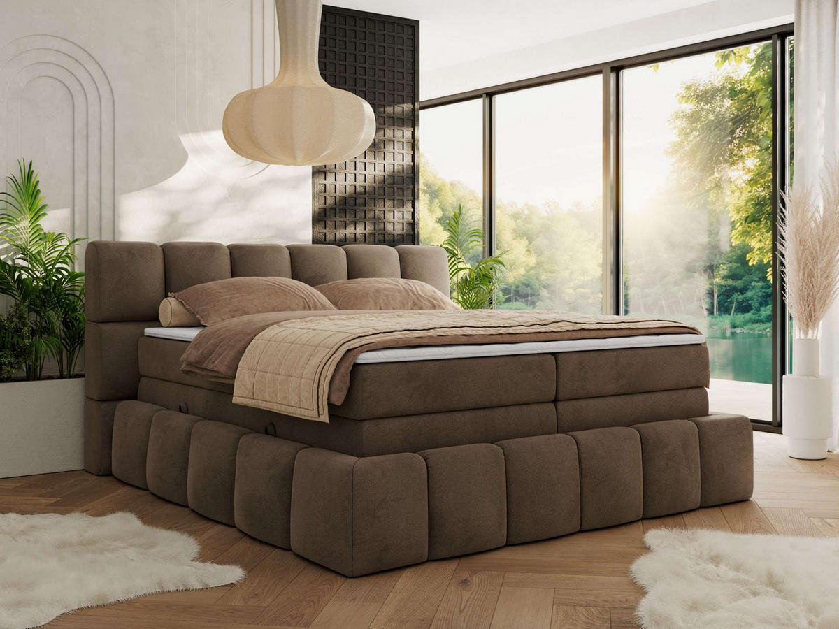 BOXSPRINGBETT NIRA KING 180/200 Braun Velvet - H3 - Braun, Holz/Textil (180/200cm) - MKS