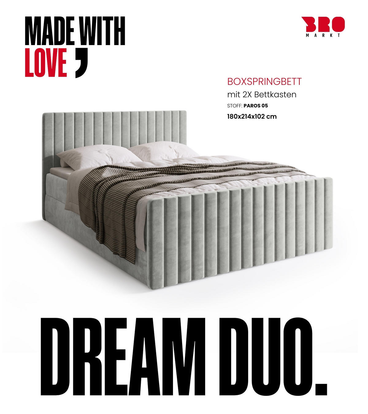 BOXSPRINGBETT Dream Duo mit Topper 180/200 Grau - Hellgrau, Kunststoff (180/200cm) - Bromarkt