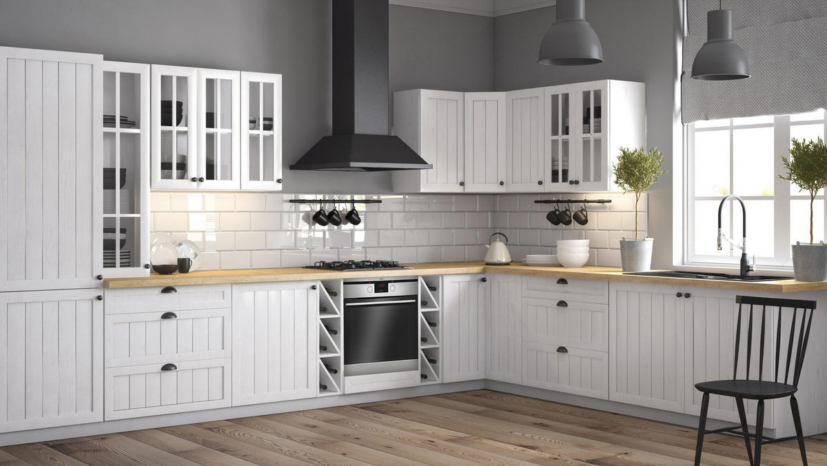 ECKKÜCHE 390 x 290 cm – Provence K5-G390 – in Weiß / Matt - Schwarz/Weiß, Holz/Metall (390/212/58cm) - ROYAL24_MARKT