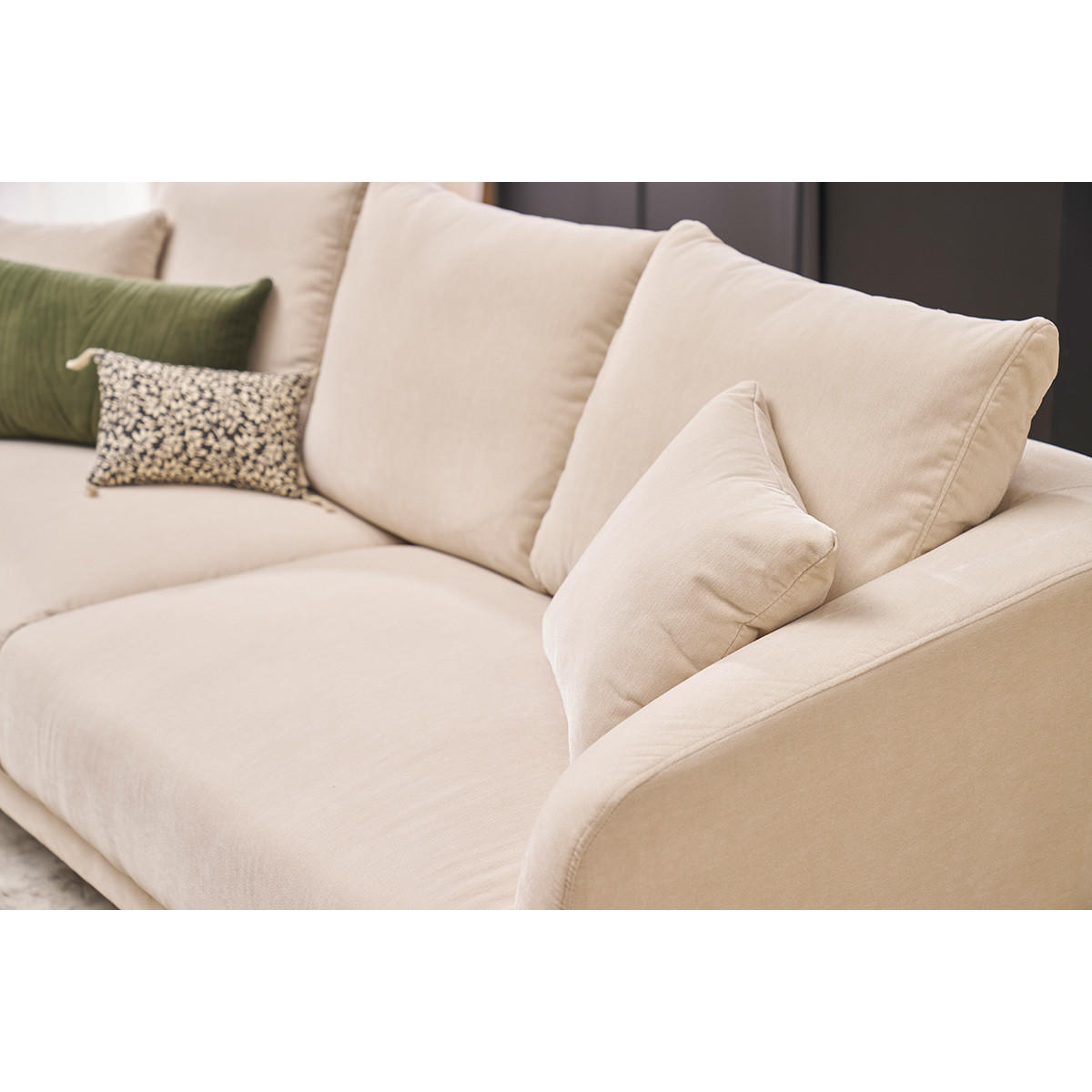 SOFA 3-Sitzer Beige Velours-Effektgewebe Schwarzes Metall JERRY - Beige, Textil (90/83/207cm) - Miliboo