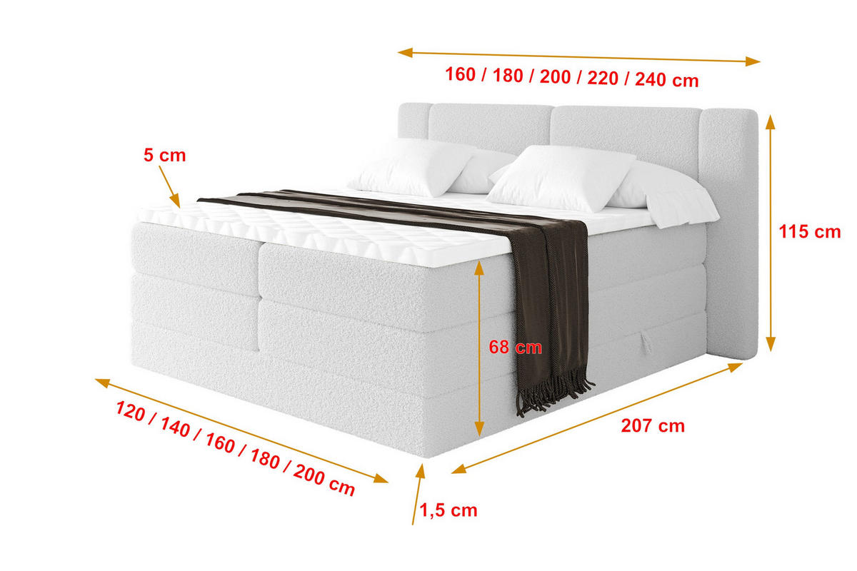 BOXSPRINGBETT mit Matratze H3/H4 - EVON KING - 140x200 cm Weiß - Weiß, Holzwerkstoff (140/200cm) - ALTDECOR