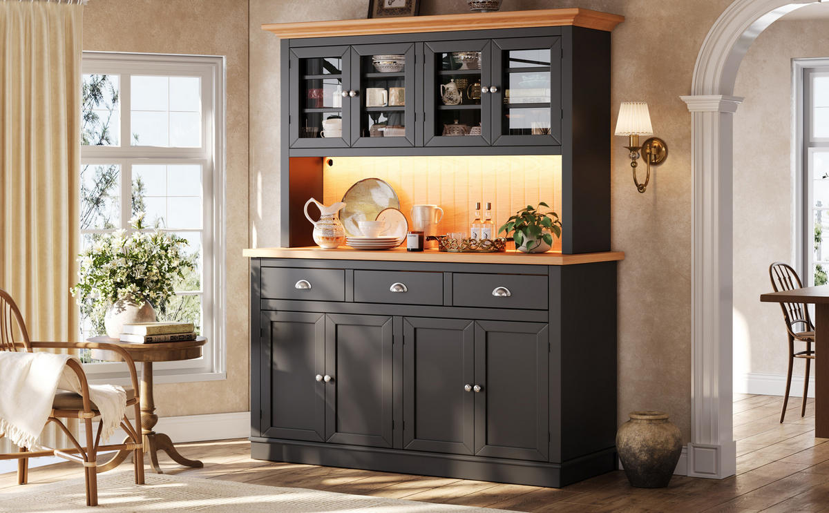 GESCHIRRSCHRANK Schwarz 140/40/180 - Schwarz, Holzwerkstoff (140/180/40cm)