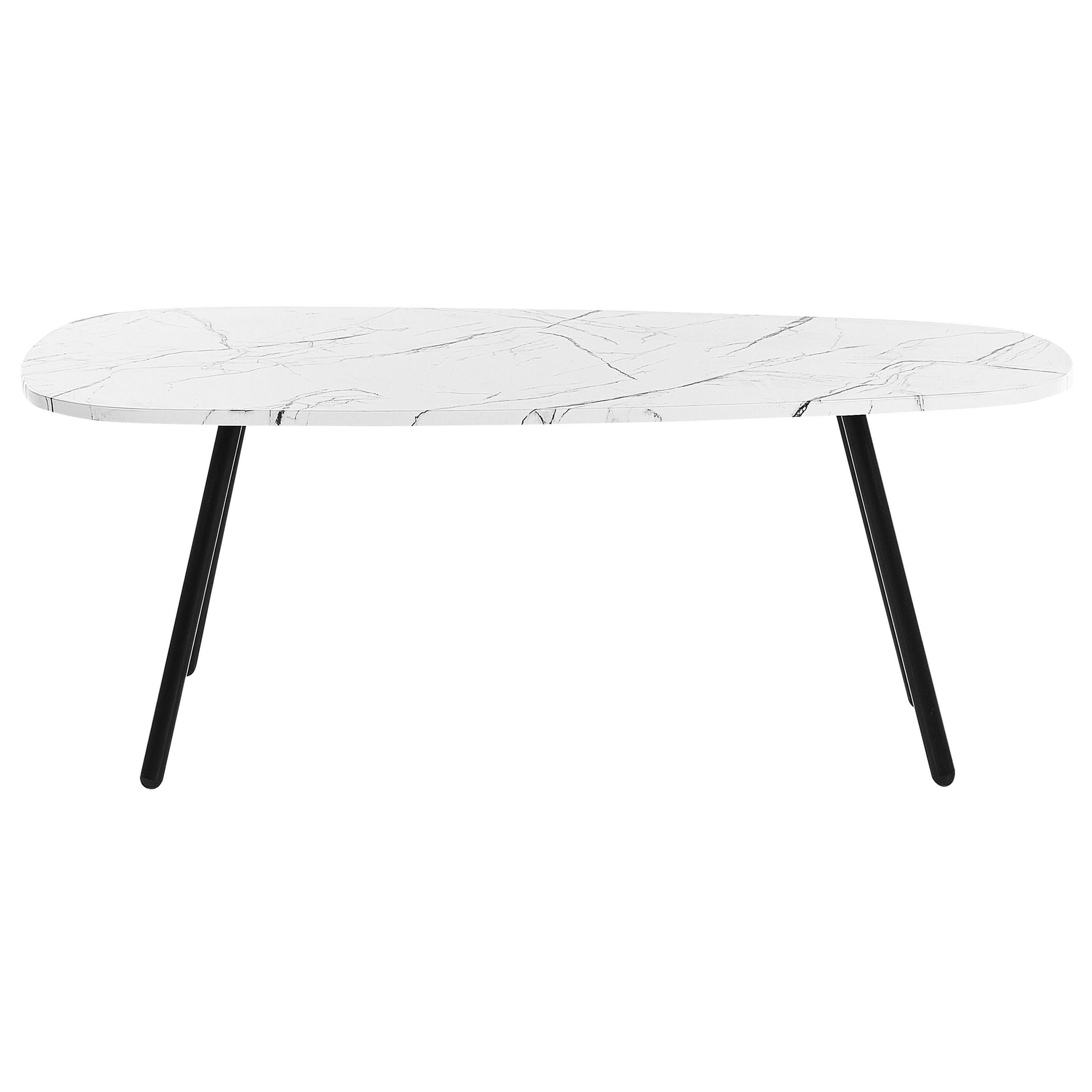 COUCHTISCH Marmor Optik weiß/schwarz oval 100/60 cm Biddle - Schwarz/Weiß, Holzwerkstoff (110/60/40cm) - Beliani