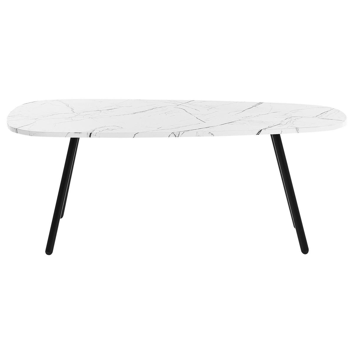 COUCHTISCH Marmor Optik weiß/schwarz oval 100/60 cm Biddle - Schwarz/Weiß, Holzwerkstoff (110/60/40cm) - Beliani