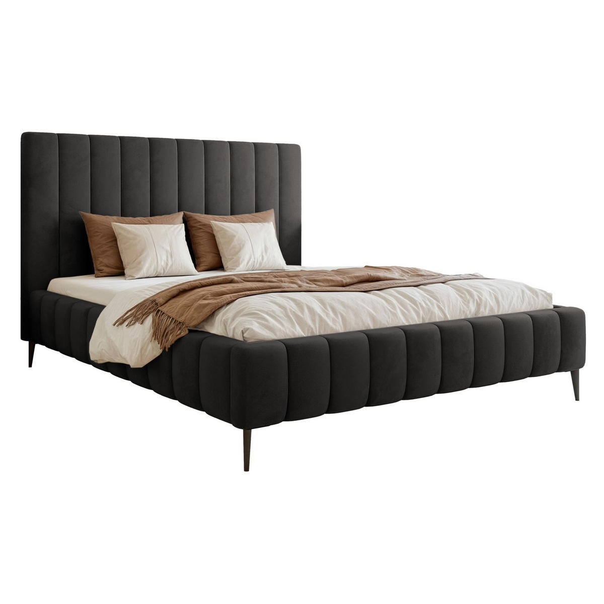 POLSTERBETT Fiarro mit Metallfüßen, Dunkelgrau, Velours, 180x200 cm - Dunkelgrau, Textil/Metall (180/200cm) - Selsey