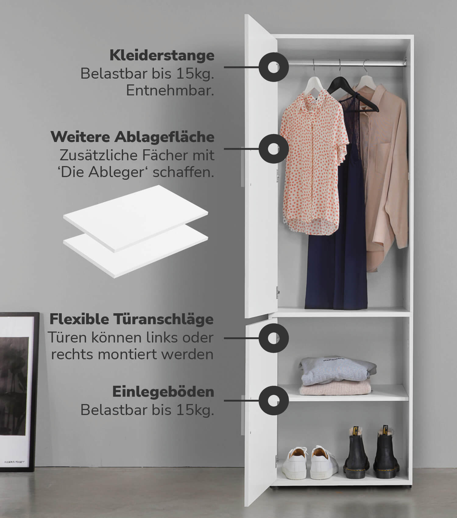 KLEIDERSCHRANK Der Grenzenlose - Weiß, Holzwerkstoff (60/187/58cm) - Mokebo