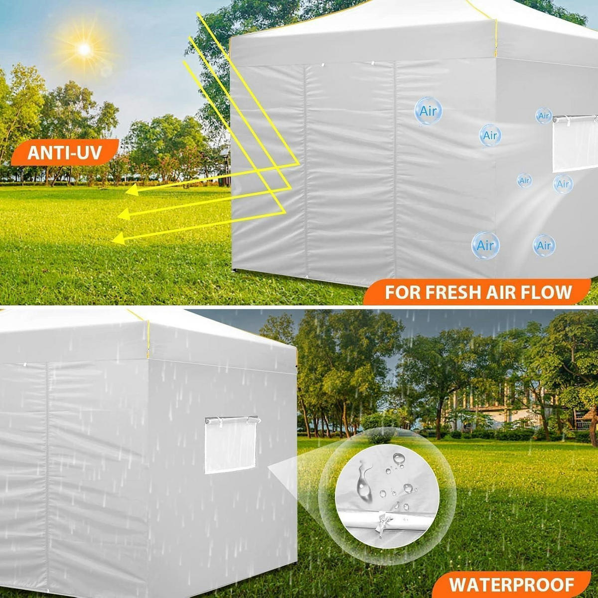 PAVILLON 3x3m Weiß Wasserdicht UV 50+ mit 4 Seitenteilen - Weiß, Textil (300/248.9/300cm)