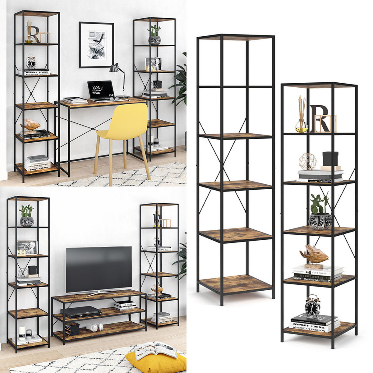 RAUMTEILER Fyrk Antikholz 40 x 174 cm 2er Set - Alteiche/Schwarz, Holzwerkstoff (40/174/39.5cm) - Vicco