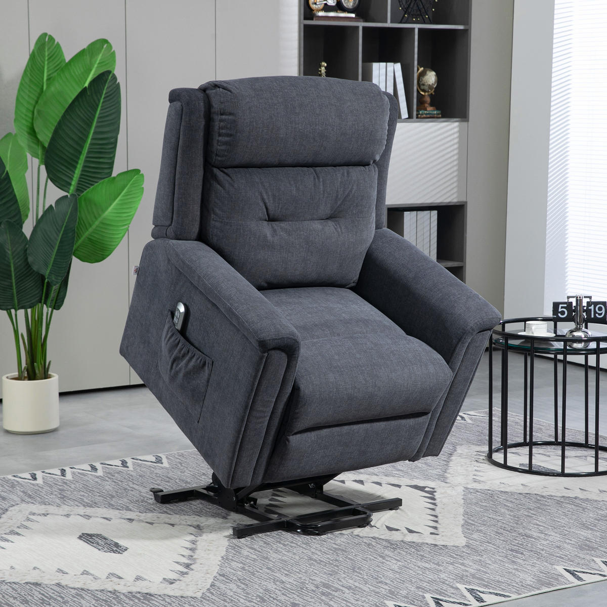 FERNSEHSESSEL mit Aufstehhilfe, Dunkelgrau - Dunkelgrau/Schwarz, Textil/Metall (87/108/92cm) - HOMCOM