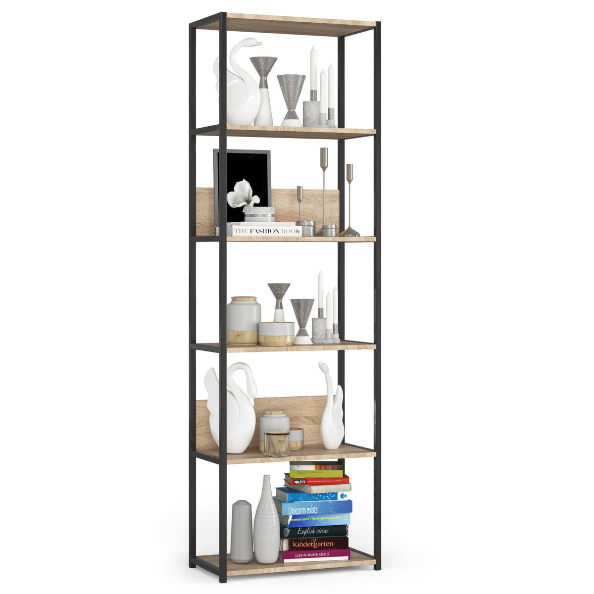 INDUSTRIEREGAL Schwarz, Sonoma Eiche 60x192x32 cm - Schwarz/Sonoma Eiche, Holzwerkstoff/Metall (60/192/32cm) - Akord